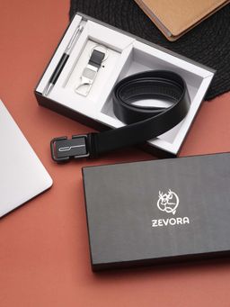ZEVORA - Black Men Autolock Belt, Keychain and Pen Gift Set