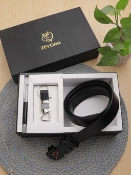ZEVORA - Black Men Autolock Belt, Keychain and Pen Gift Set