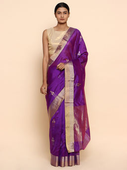 CHOWDHRAIN - Rajnigandha - Purple Chanderi Pure Silk Saree with Unstitched Blouse Piece