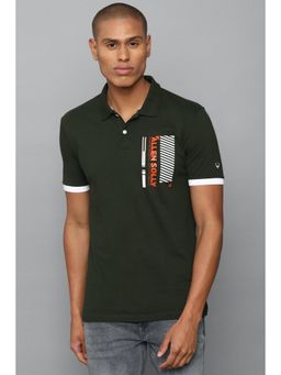 Allen Solly - Men Olive Graphic Print Polo Neck Graphic T-Shirt