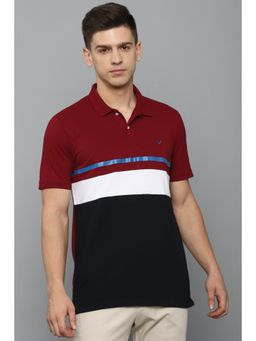 Allen Solly - Men Maroon Colorblock Polo Neck T-Shirt