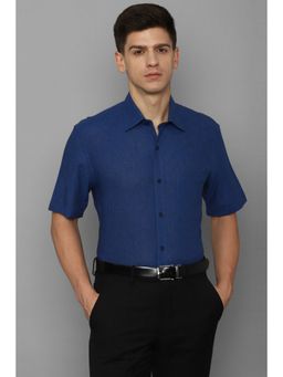 Louis Philippe - Men Blue Classic Fit Textured Half Sleeves Formal Shirt