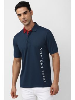 Peter England - Men Navy Blue Print Polo Neck Polo T-Shirt