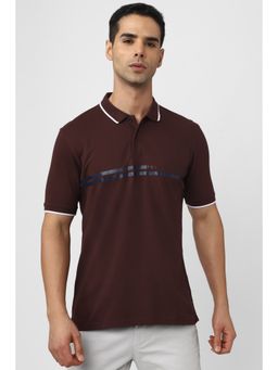 Peter England - Men Brown Print Polo Neck Polo T-Shirt