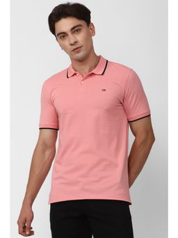 Peter England - Men Pink Solid Polo Neck Polo T-Shirt