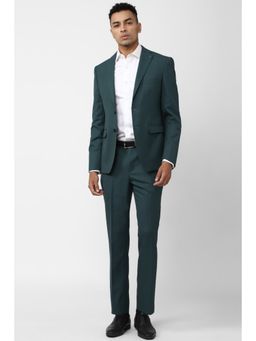 Peter England - Men Green Solid Slim Fit Formal Two Piece Suit (Set of 2)