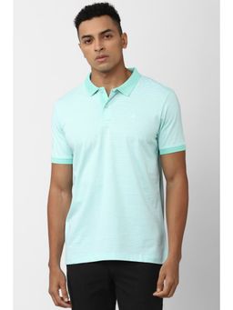 Van Heusen - Men Turquoise Striped Polo Neck T-Shirt