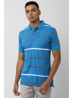 Van Heusen - Men Blue Striped Polo Neck T-Shirt
