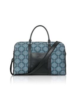 LIVRO - Blue Vegan Leather Jute Printed Duffle Bag