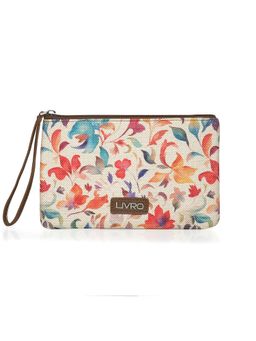 LIVRO - Women Vegan Leather Jute Floral Cosmetic Pouch