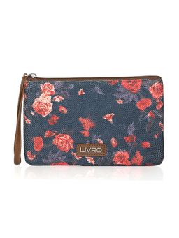 LIVRO - Floral Printed Women Vegan Leather Jute Pouch