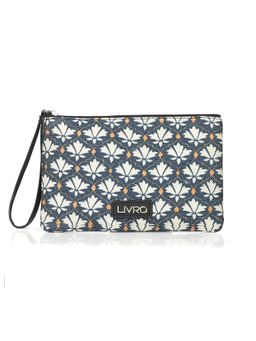 LIVRO - Black and White Leather Jute Printed Cosmetic Pouch
