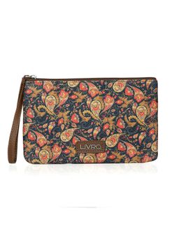 LIVRO - Women Vegan Leather Jute Printed Cosmetic Pouch