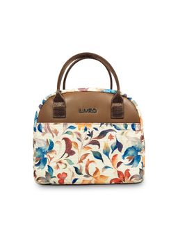 LIVRO - Beige and Brown Vegan Leather Jute Printed Lunch Bag
