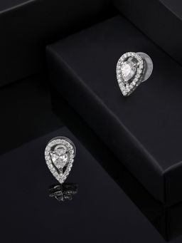 Estele - Rhodium Plated CZ Drop Shaped Stud Earrings for Women