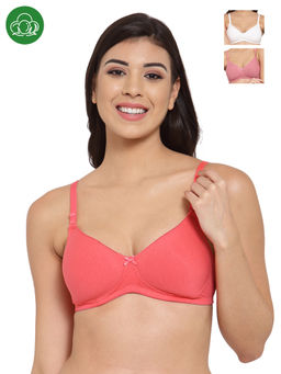 Inner Sense - Organic Cotton Antimicrobal Padded T-Shirt Bra -Pack Of 3 -Multi-Color