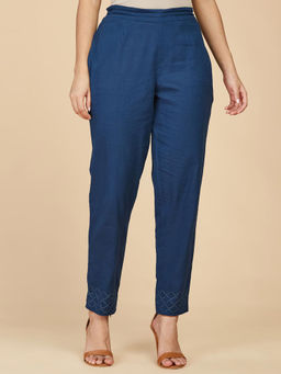 Fabindia - Navy Cotton Embroidered Ethnic Pant