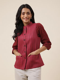 Fabindia - Red Viscose Silk Printed Jacket