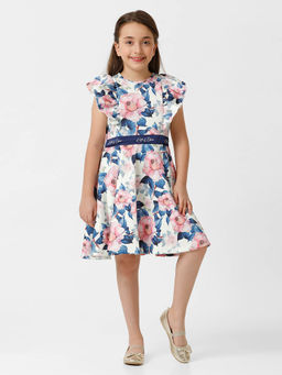 Kate & Oscar - Girls Satin Floral Printed Dress
