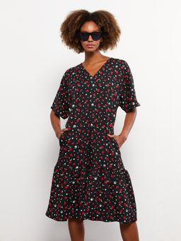 LC WAIKIKI - Casual V-Neck Floral Short Sleeve Womens Dress