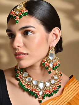 Fida - Wedding Bridal ethnic Gold-Plated Red Ornate Pearl Kundan Jewellery set for Women