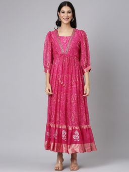 NEERU'S - Magenta Casual Geometric Maxi Dress