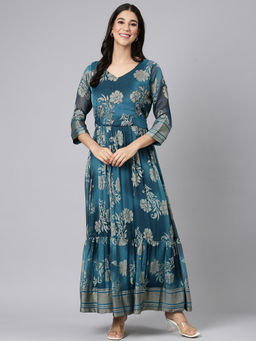 NEERU'S - D Rama Green Casual Floral Maxi Dress