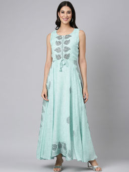 NEERU'S - Sea Green Casual Floral Maxi Dress