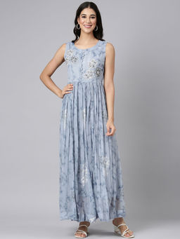 NEERU'S - L Grey Casual Floral Maxi Dress