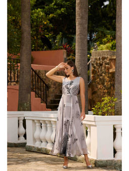 NEERU'S - Grey Women's Floral Print Fit and Flare Dress