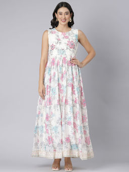 NEERU'S - Cream Casual Floral Maxi Dress