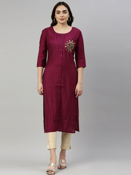 NEERU'S - Women's Purple Embellished Straight Kurta