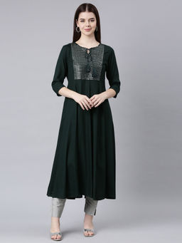 NEERU'S - Yoke Design Mirror Work Cotton Anarkali Kurta