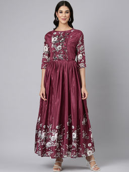NEERU'S - Wine Casual Floral Maxi Dress