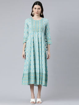 NEERU'S - Women's Blue Printed Anarkali Kurta