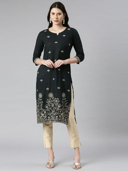 NEERU'S - Green Floral Embroidered Sequinned Straight Kurta