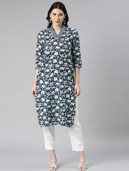 NEERU'S - Floral Printed Pure Cotton Straight Kurta