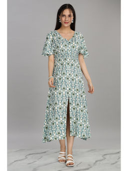 BulBul - Blue Floral Slub Midi Dress