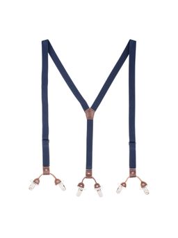 The Tie Hub - Solid Navy Blue with Brown Y Back Slim Suspender