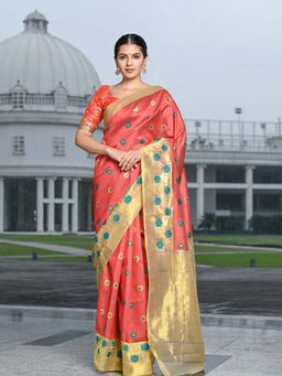 Beatitude - Red Banarasi Silk Jacquard Work Saree with Unstitched Blouse
