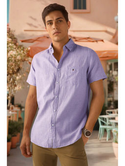 Louis Philippe - Purple Solid Half Sleeves Casual Shirt