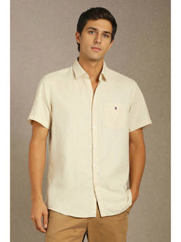 Louis Philippe - Beige Solid Half Sleeves Casual Shirt