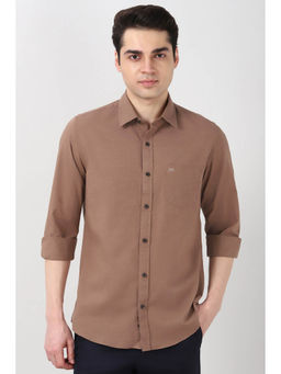 Peter England - Brown Textured Full Sleeves Casual Shirt