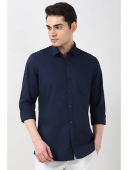 Peter England - Navy Solid Full Sleeves Casual Shirt