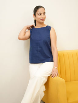 FableStreet - Linen Pintuck Top - Blue