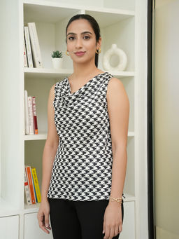 FableStreet - Cowl Neck Top - White And Black