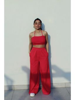 Obleka - Multipurpose Rib Top French Terry Crop Top with Wide Leg Pant (Set of 2)