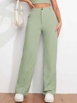BROADSTAR - Women Green Casual High Rise Wide Leg Pant