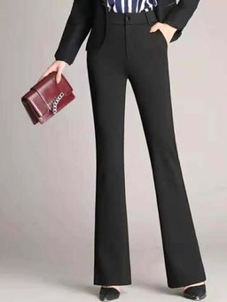 BROADSTAR - Women Black Smart Flared High Rise Easy Wash Pant