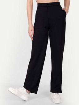 BROADSTAR - Women Black Loose Fit High Rise Stretchable Cotton Pant